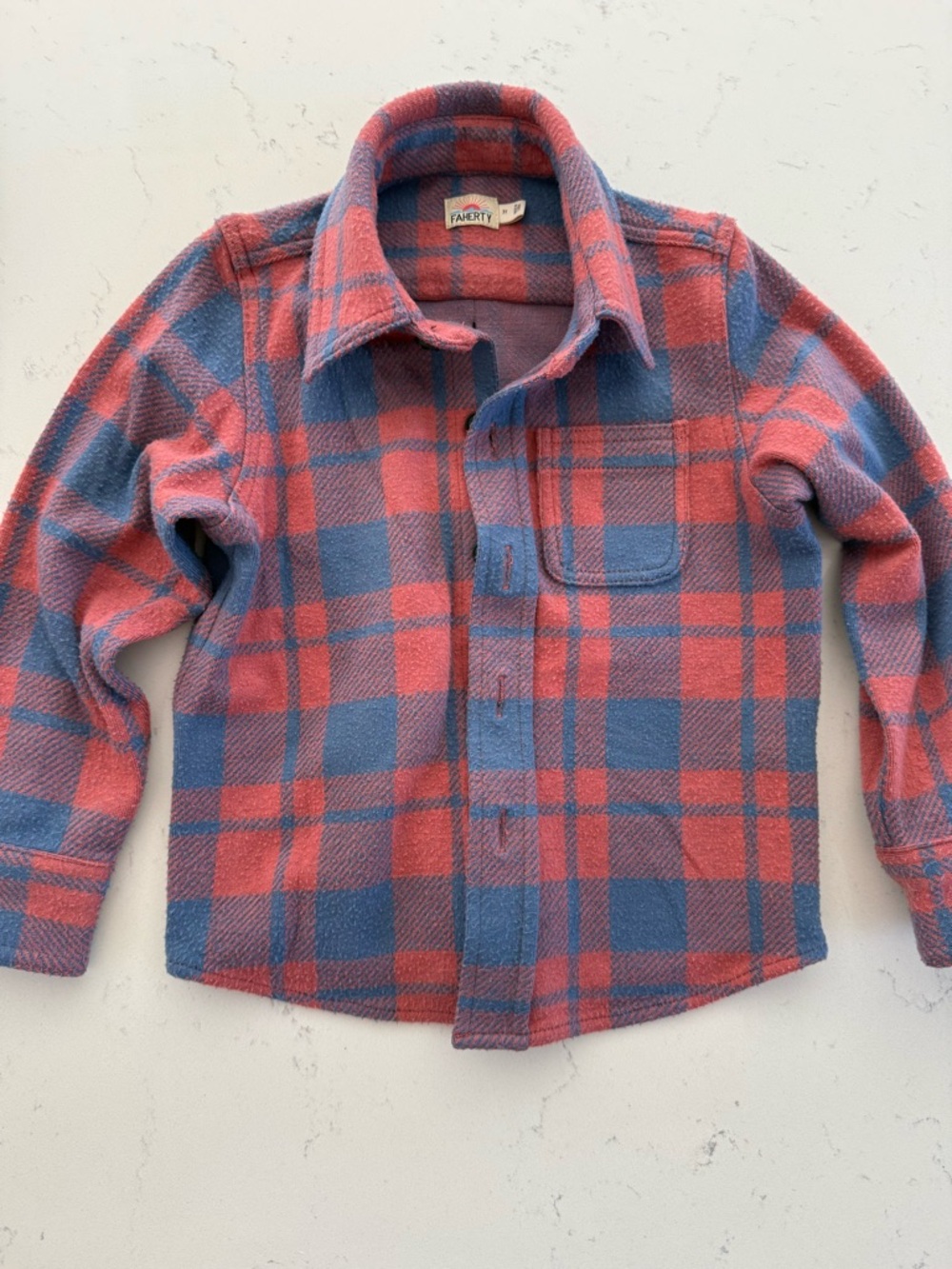 Faherty Kids Pink & Blue Plaid Button-Front Shirt Jacket